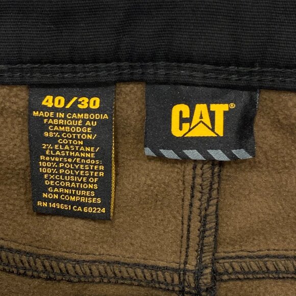 CAT Caterpillar Work Pants Mens 40 x 30 Black Canvas Fleece Lined Insulated - Picture 6 of 13